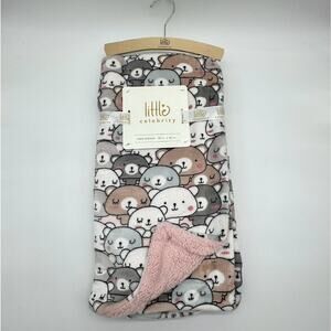 Little Celebrity Pink Sherpa Teddy Bear Baby Blanket Bears Print New